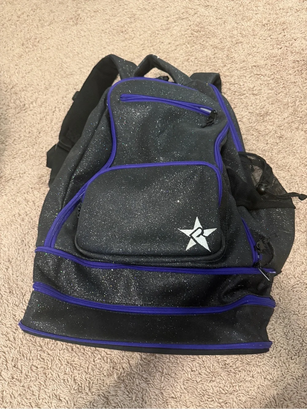 Rebel Black Sparkle Backpack with Purple Trim - Cheer backpack